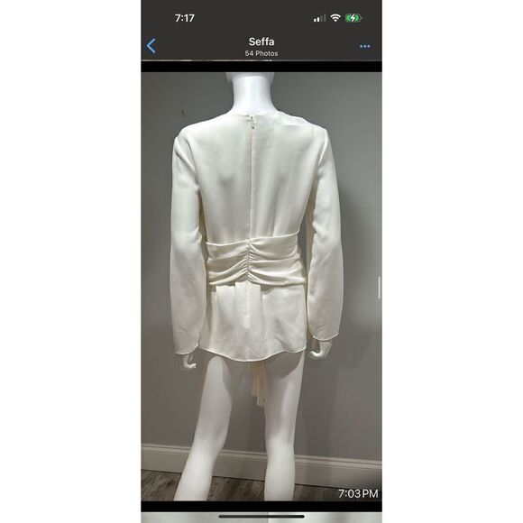 Lafayette 148 New York Cream Tie Waist Blouse Size 8 - Picture 8 of 14